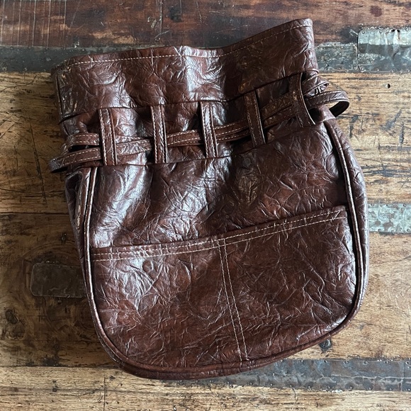 1960s Brown Leather Drawstring Bag - Picture 2 of 4
